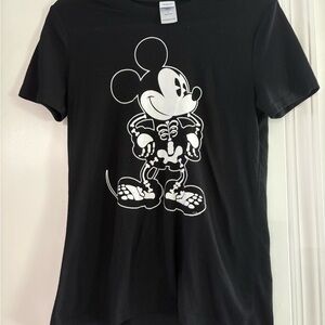 Disney Black Tee with Skeleton Mickey Design